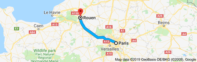 distance entre rouen et tours